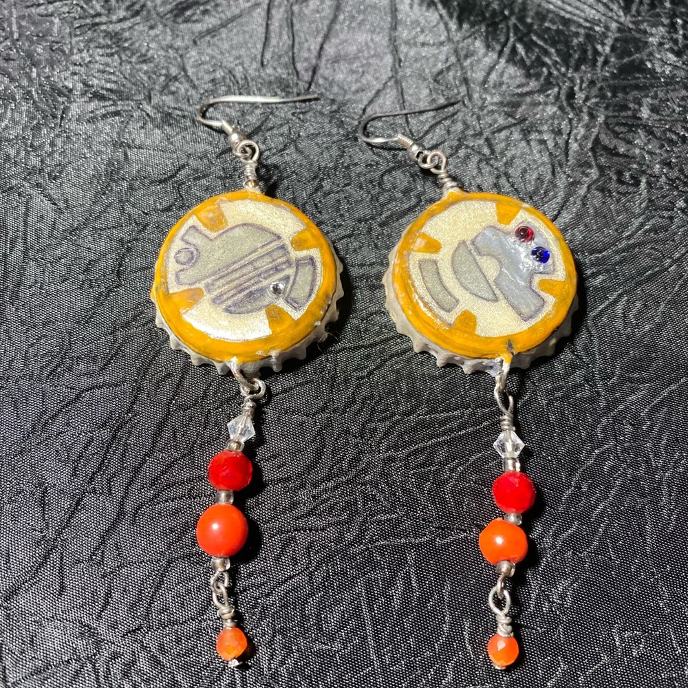 Star Wars inspired BB8 bottle cap art earrings